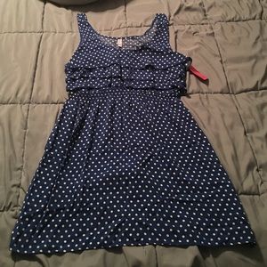 Blue and white polka dot dress