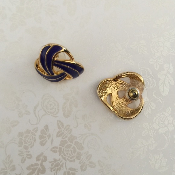 Blue and Gold Vintage Post Earrings - Picture 2 of 3