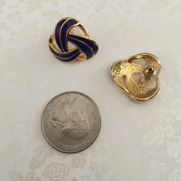 Blue and Gold Vintage Post Earrings - Picture 3 of 3