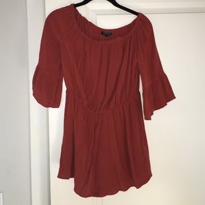 Orange ruffle off the shoulder romper topshop