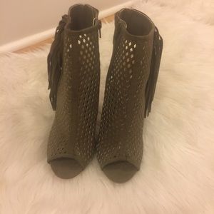 Tan Caged Heels with Tassels