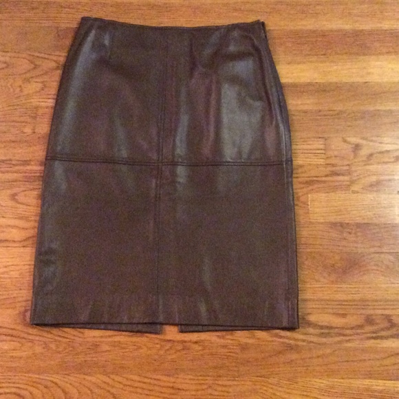 Dark brown faux leather DKNY pencil skirt