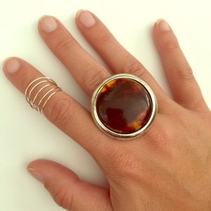 Silver Brown Adjustable Ring