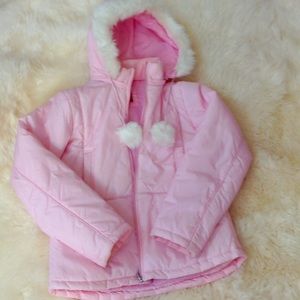 South Pole Pink Hooded Puffer Jacket with pom poms