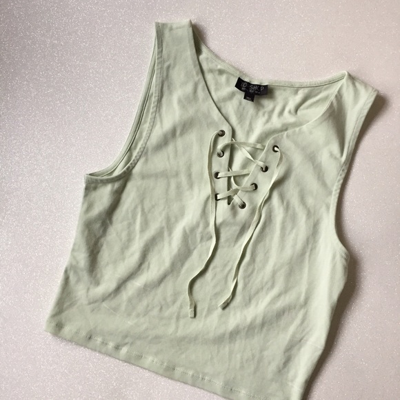 Topshop Tops - Topshop Mint Green Lace Up Top