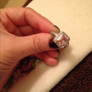 Sterling Silver Pink Stone w/ Faux Diamonds