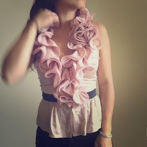Bebe Romantic silk ruffle halter