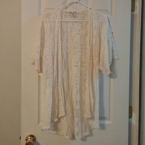 Sheer lacy kimono overthrow