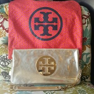Tory Burch Reva Metallic Gold Clutch