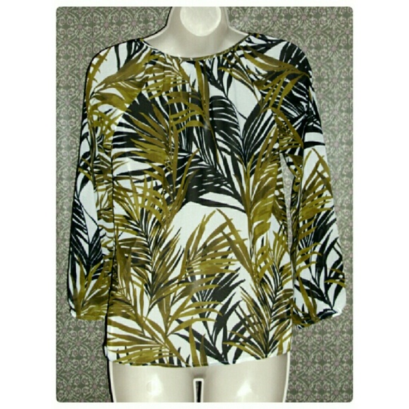 🆑ANN TAYLOR TROPICAL SHEER BLOUSE! - Picture 3 of 4