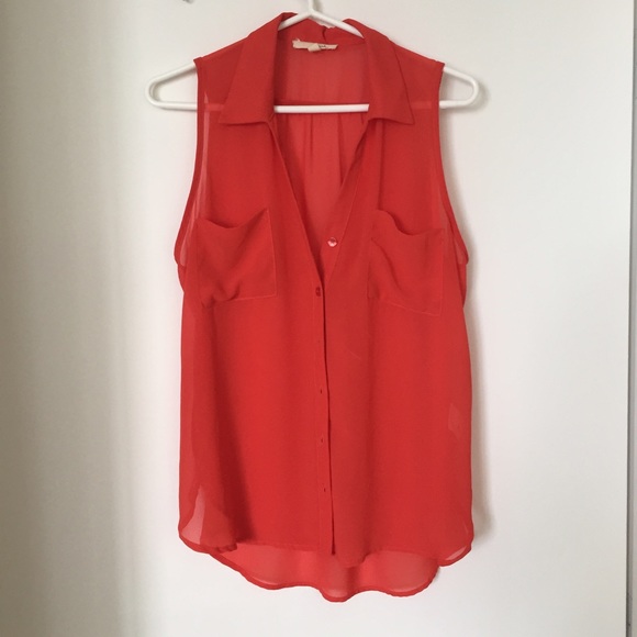 Sheer red button down sleeveless top