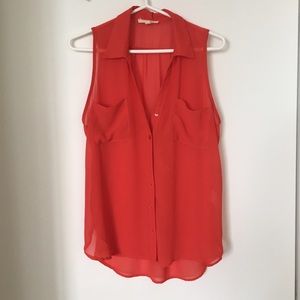 Sheer red button down sleeveless top