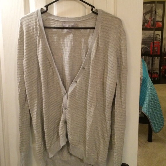 Grey cardigan with gold glitter stripes