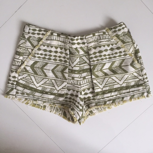 Zara green and ivory print shorts
