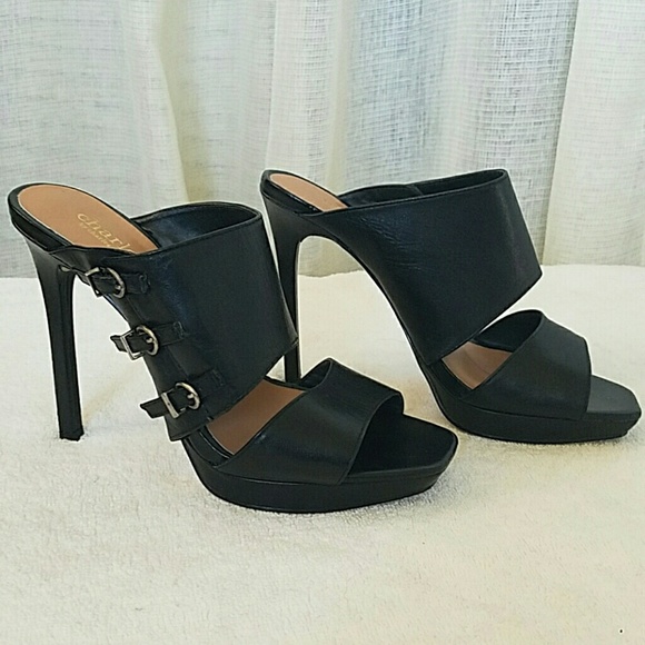 Charles David Open Toe Slip on Leather Heels