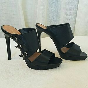 Charles David Open Toe Slip on Leather Heels