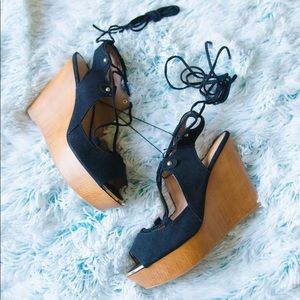 1 hour Sale! Faux Suede Lace-Up Wedges