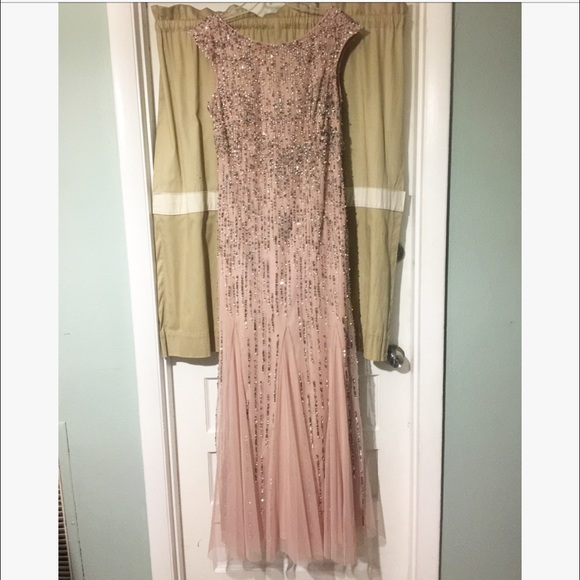 Adrianna Papell  pink sequence blush bridesmaid