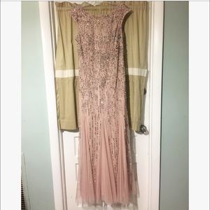 Adrianna Papell  pink sequence blush bridesmaid