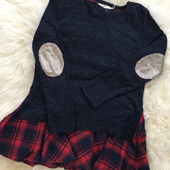 👉LAST ONE👈Melange Long Sleeve Plaid Contrast Hem - Picture 4 of 4