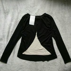 Black Crossover Open Back Long Sleeve Shirt