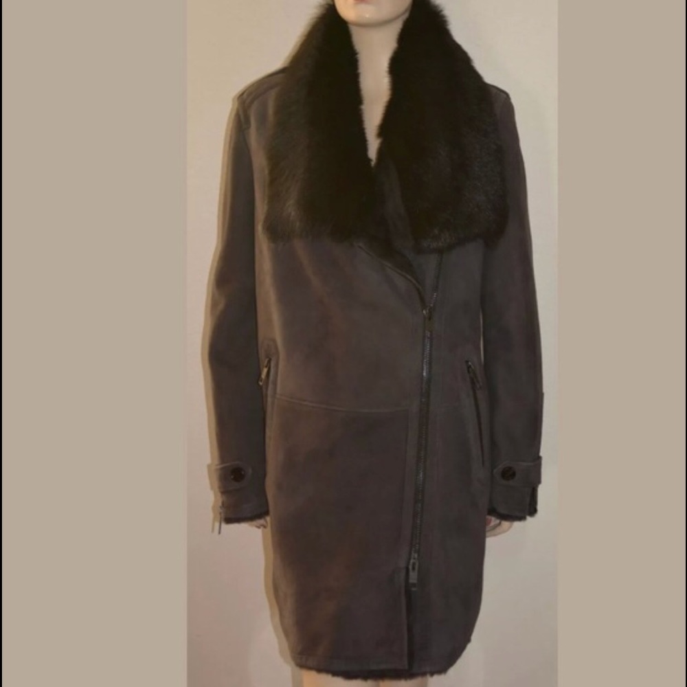 Burberry Jacket Shearling Charcoal Black Fur Coat - Picture 2 of 6