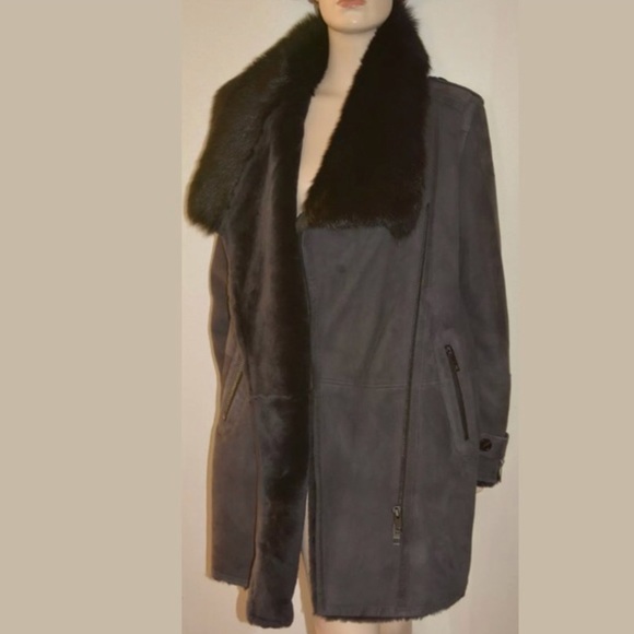 Burberry Jacket Shearling Charcoal Black Fur Coat - Picture 3 of 6