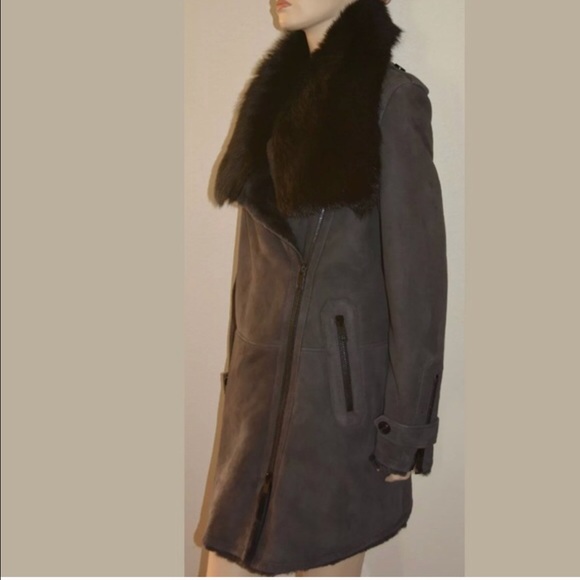 Burberry Jacket Shearling Charcoal Black Fur Coat - Picture 6 of 6