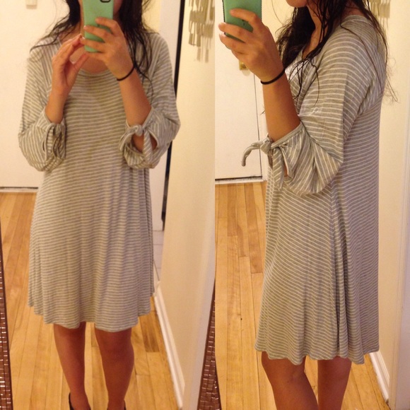 ❣LAST❣ Striped Ivory Bow Sleeve Tunic Fall Dress - Picture 3 of 3