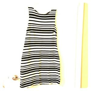 Black and white striped dress.