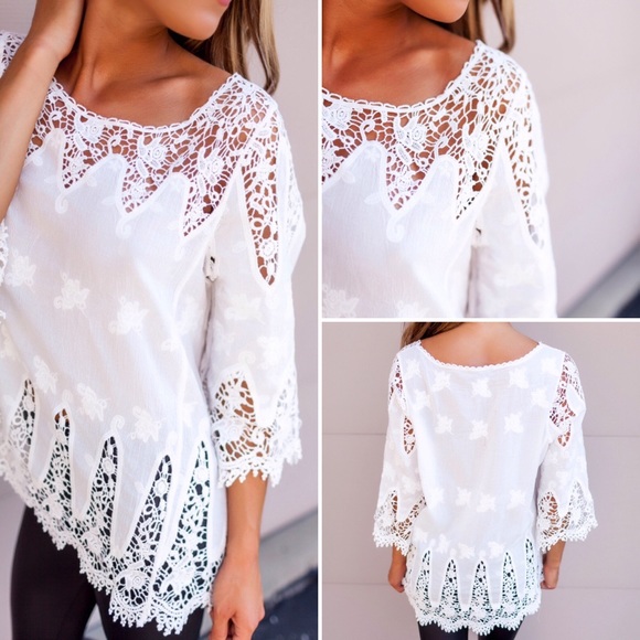 ❣LAST❣ White Crochet Detailed Loose Fall Top - Picture 2 of 2