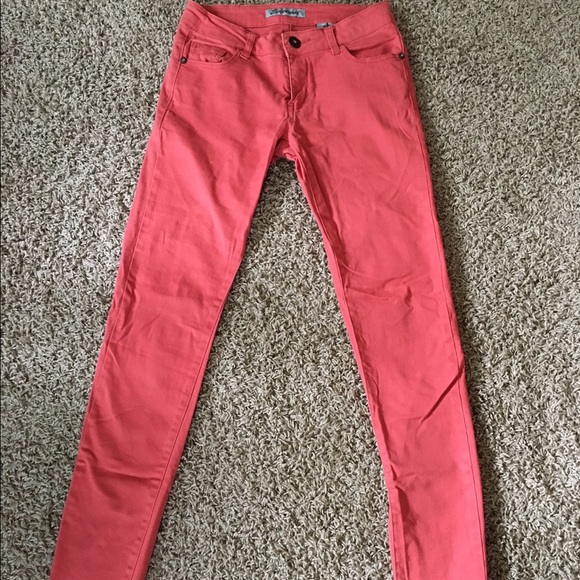 Coral colored jeggings