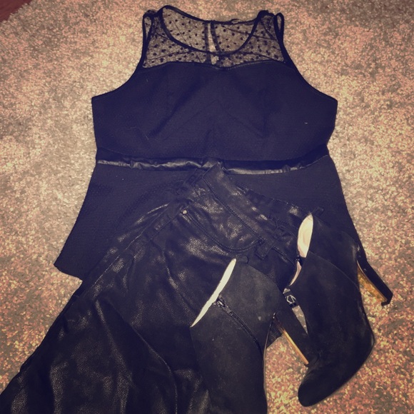 Pure Sugar black peplum top w sheer polka dot top