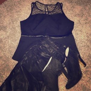 Pure Sugar black peplum top w sheer polka dot top