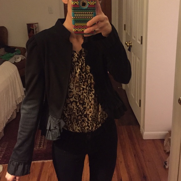 Black Blazer with Ruffle Detail - Picture 3 of 4