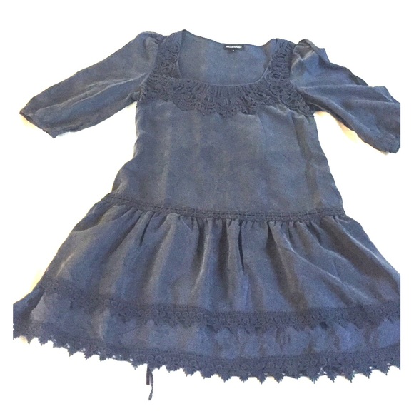 100% silk drop-waisted dress with lace detail