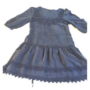 100% silk drop-waisted dress with lace detail