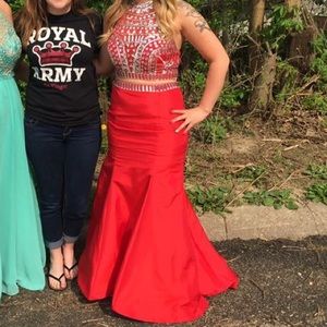 Red two piece prom dress