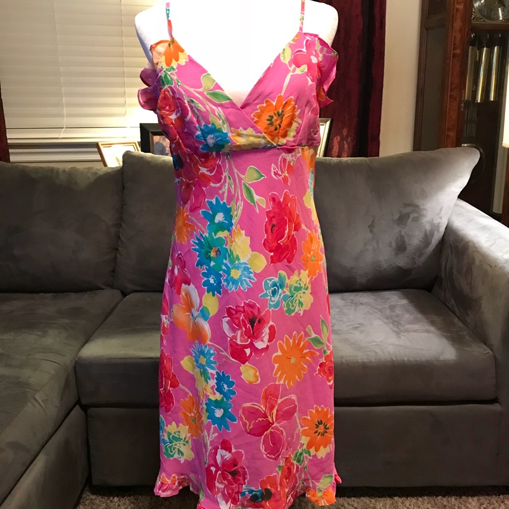 Tropical pink strap dress