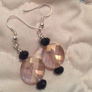 Pink and black crystal earrings