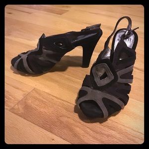 Sofft suede caged peep toe sling back pumps