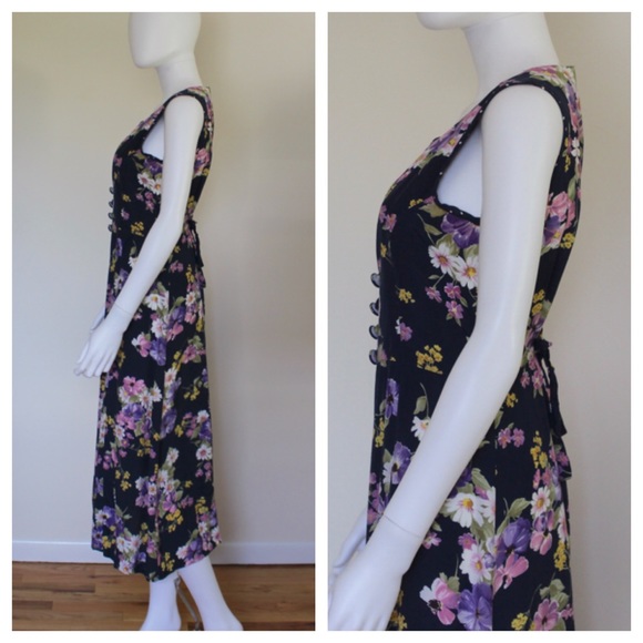 Vintage 1990s Floral Polka Dot Mixed Print Dress - Picture 3 of 4
