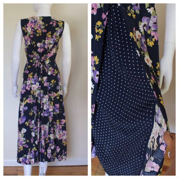 Vintage 1990s Floral Polka Dot Mixed Print Dress - Picture 4 of 4