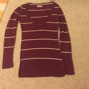 Maroon and white stripped v-neck sweater