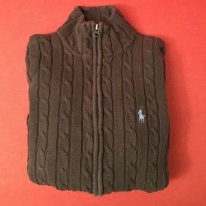 Ralph Lauren Sport brown cable zip-up sweater