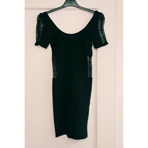 Bebe Black Mesh Bodycon Dress (Size Small)