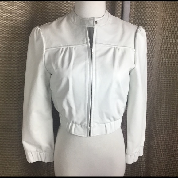 bebe white leather jacket