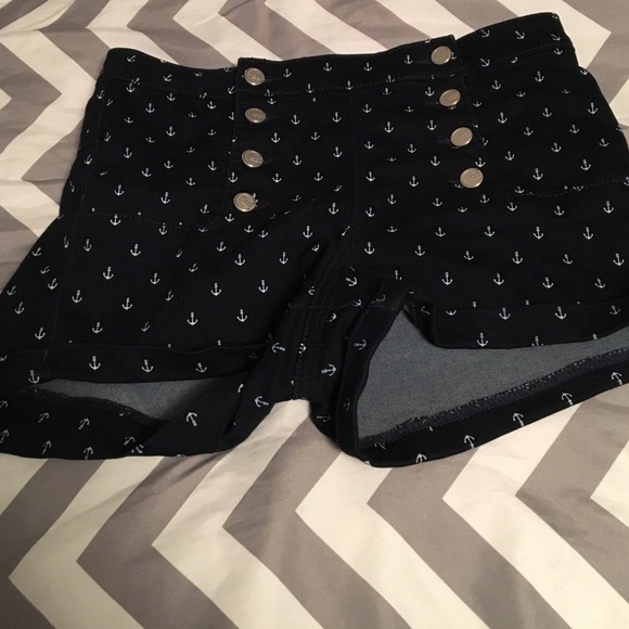 Navy Blue Anchor High Waisted Shorts. - Picture 1 of 3