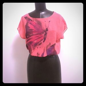 Pink printed chiffon top