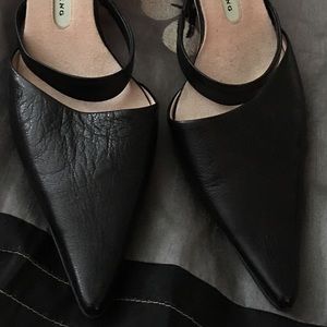 Pointy Black Lisa Nading Leather Slip on Wedge
